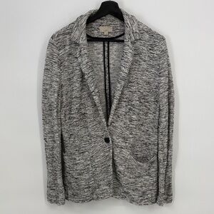 🦆 LOFT Black and White Textured knit cotton blend single button Jacket